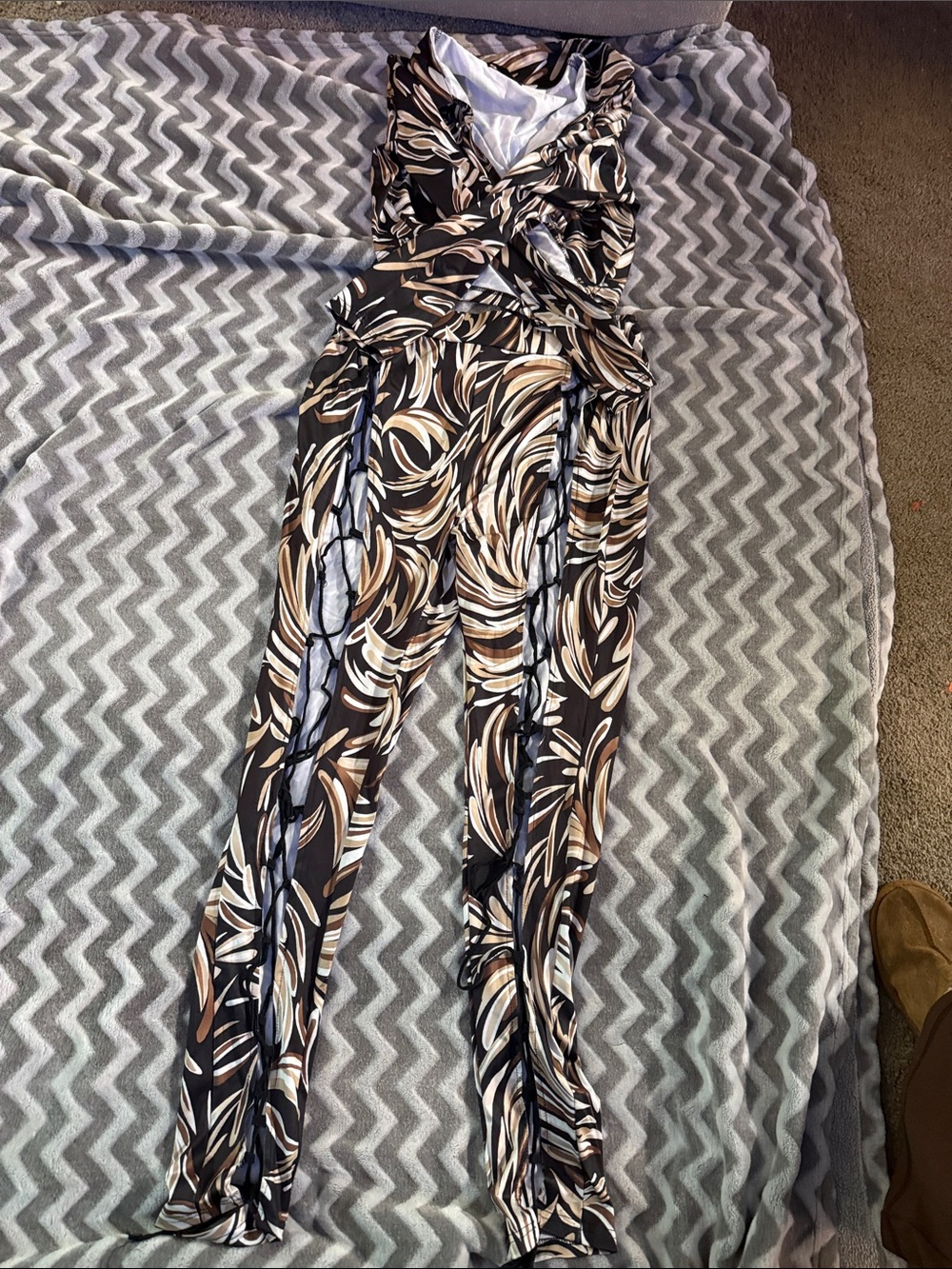 Women's Black & Beige Printed Matching Set